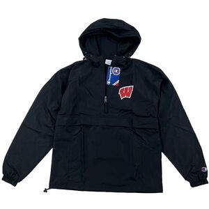 New Champion Men US S Black Hoody Anorak Sport Windbreaker Casual Pullover 